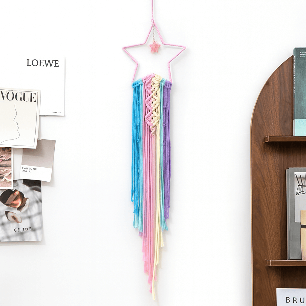 LunaGlow Celestial Star Rainbow Dream Fall Charm Macrame Wall Hanging
