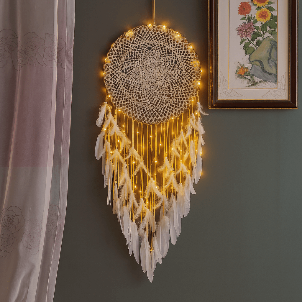 LunaGlow Celestial Blossom Drape Dream Fall Charm Macrame Wall Hanging