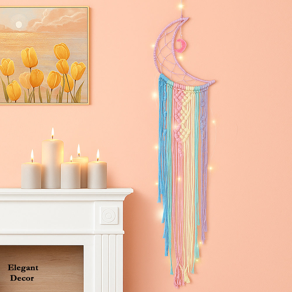 LunaGlow Rainbow Moon Dream fall Macrame Wall Hanging