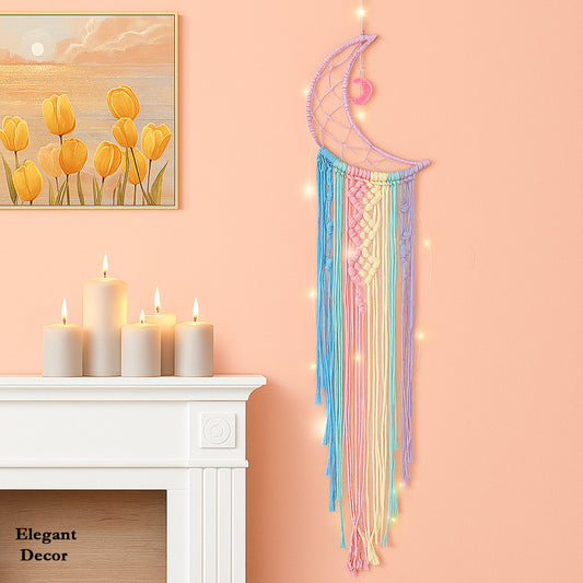LunaGlow Rainbow Moon Dream fall Macrame Wall Hanging