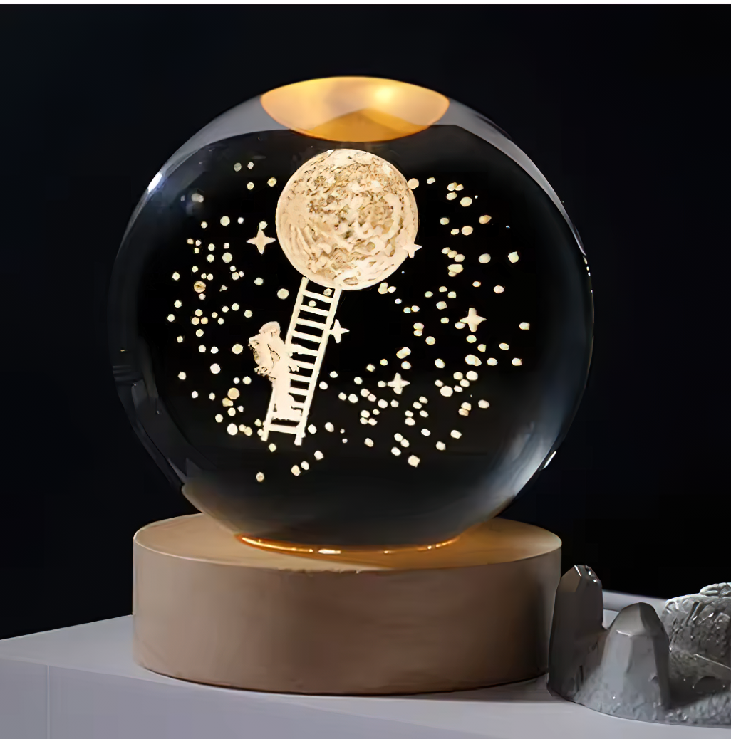 Astronomer Climbing Moon Cosmic Crystal Sphere Lamps